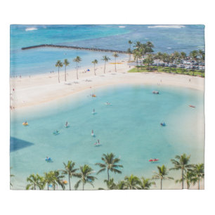 Aerial photo people in beach at daytime duvet cover