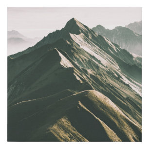 AERIAL PHOTOGRAPHY OF GREY AND BROWN MOUNTAIN FAUX CANVAS PRINT