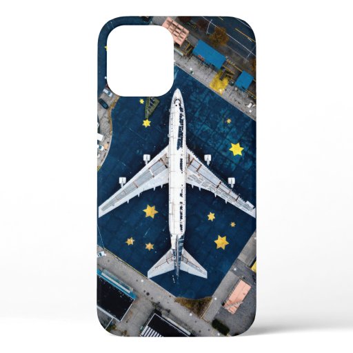 AERIAL PHOTOGRAPHY OF WHITE AND BLACK AIR LINER ON iPhone 12 CASE
