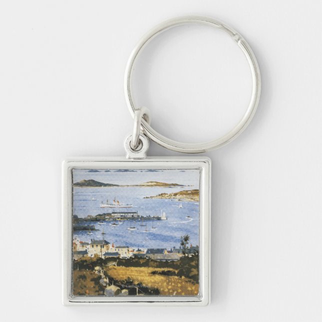 Aerial Scene of Town and Dock Railway Poster Keychain (Front)