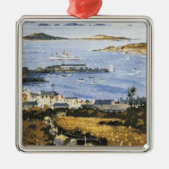 Aerial Scene of Town and Dock Railway Poster Metal Ornament (Front)