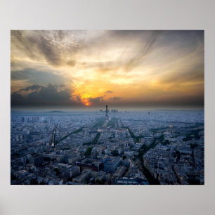 Aerial sunset of the Eiffel Tower, Paris, France… Poster
