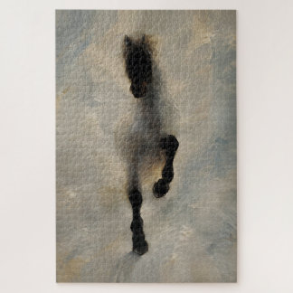 Aerial View Black Horse Oil Painting Wall Art Jigsaw Puzzle