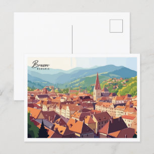 Aerial View Brasov Romania Art Travel Postcard