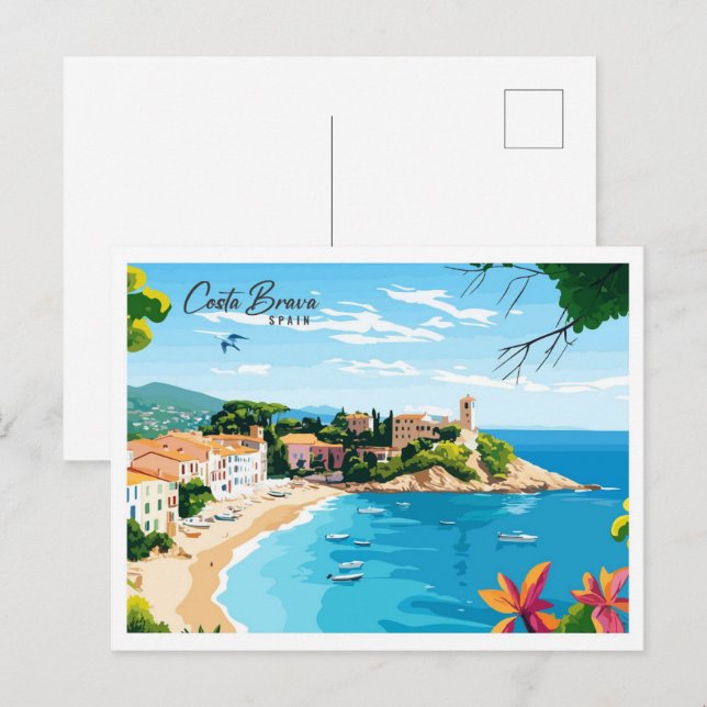 Aerial View Costa Brava Spain Travel Postcard (Front/Back)