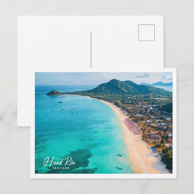 Aerial View Haad Rin Thailand Illustration Postcard (Front/Back)