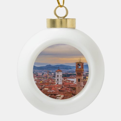 Aerial View Historic Center of Lucca Italy Ceramic Ball Christmas Ornament