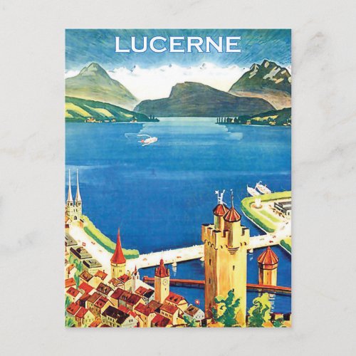 Aerial view Lucerne city and a lake Switzerland Postcard