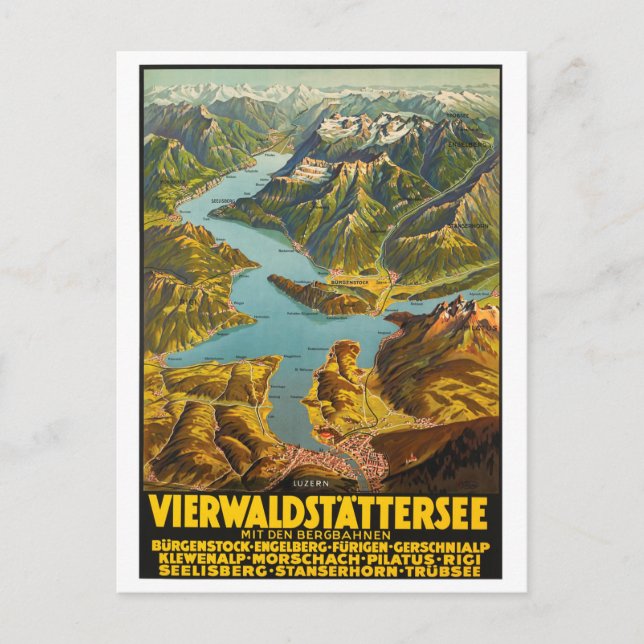 Aerial View Map of Central Switzerland Postcard (Front)