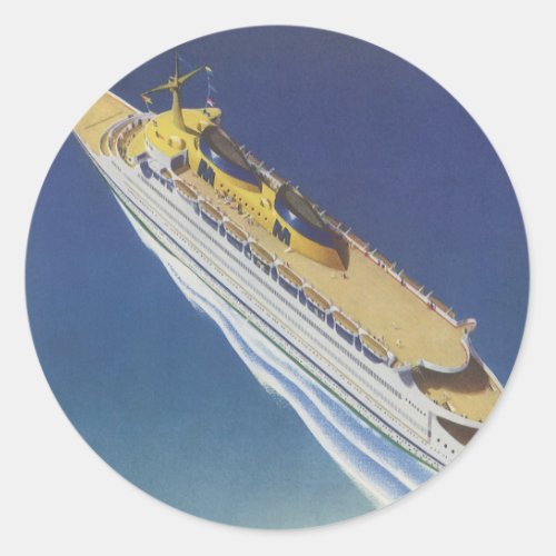 Aerial View of a Vintage Cruise Ship in the Ocean Classic Round Sticker