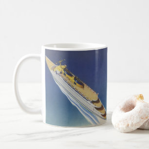 Aerial View of a Vintage Cruise Ship in the Ocean Coffee Mug