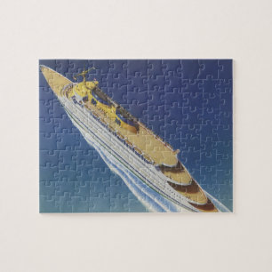 Aerial View of a Vintage Cruise Ship in the Ocean Jigsaw Puzzle