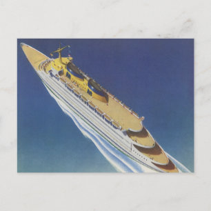 Aerial View of a Vintage Cruise Ship in the Ocean Postcard