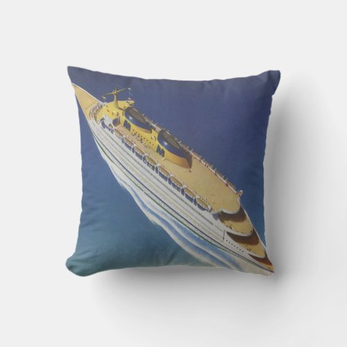 Aerial View of a Vintage Cruise Ship in the Ocean Throw Pillow