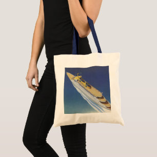 Aerial View of a Vintage Cruise Ship in the Ocean Tote Bag