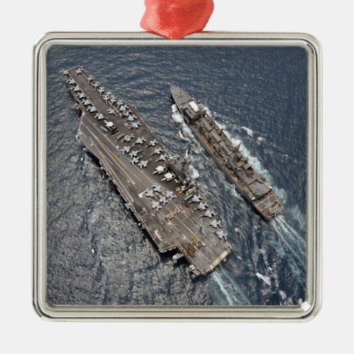 Aerial view of aircraft carrier USS Ronald Reag Metal Ornament