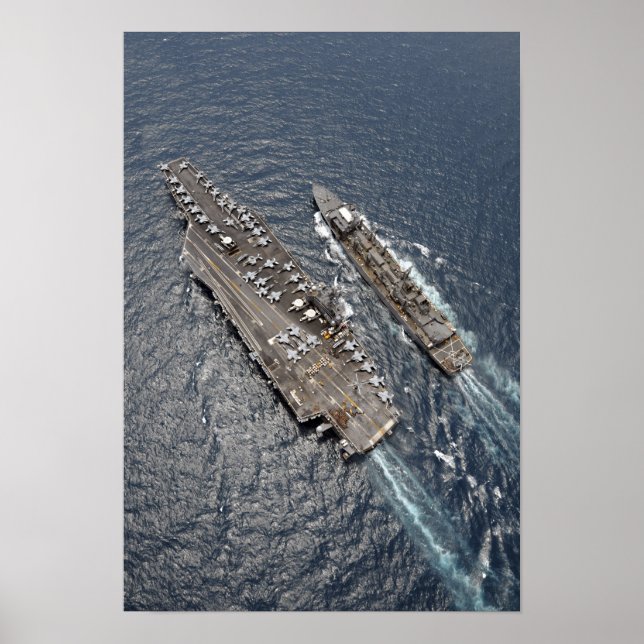 Aerial view of aircraft carrier USS Ronald Reag Poster (Front)