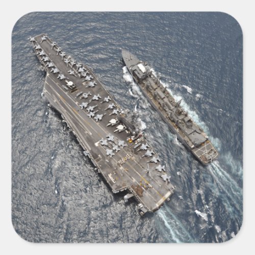 Aerial view of aircraft carrier USS Ronald Reag Square Sticker