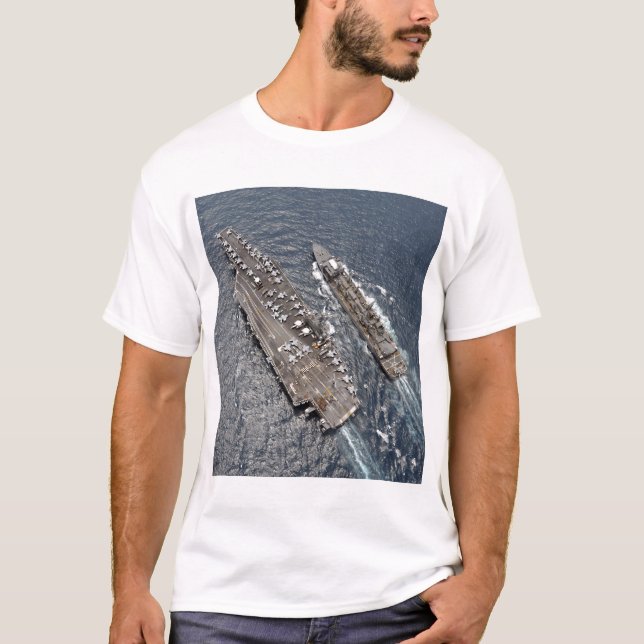 Aerial view of aircraft carrier USS Ronald Reag T-Shirt (Front)