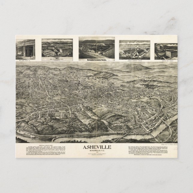 Aerial View of Asheville, North Carolina (1912) Postcard (Front)