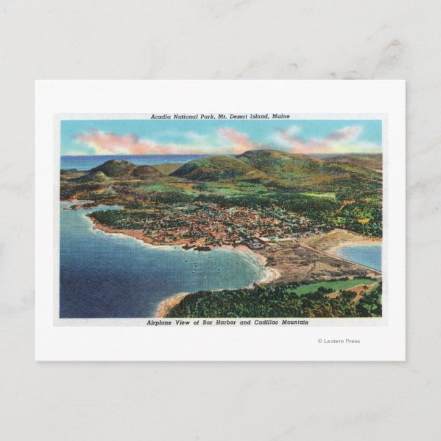 Aerial View of Bar Harbor and Cadillac Postcard (Front)