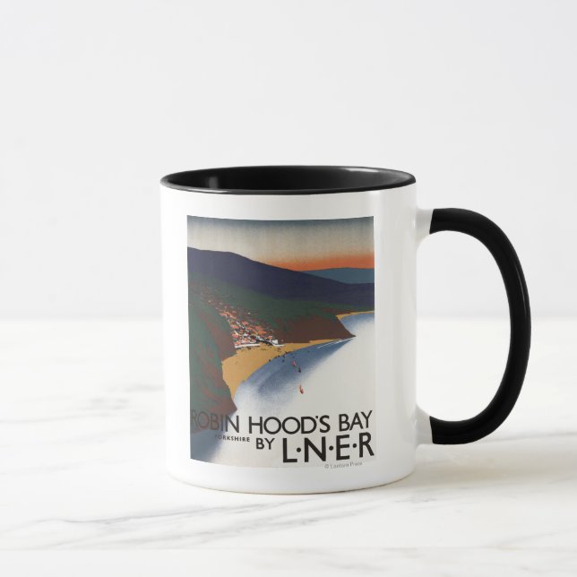 Aerial View of Bay and Cliffs Railway Poster Mug (Right)
