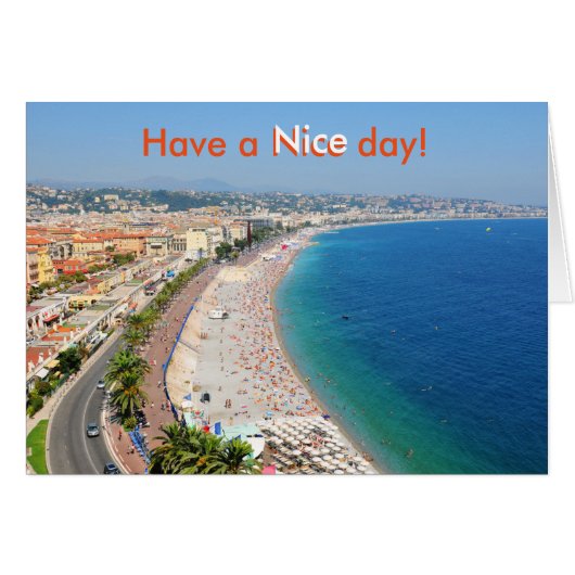 Aerial view of beach in Nice, France Cards (Front Horizontal)