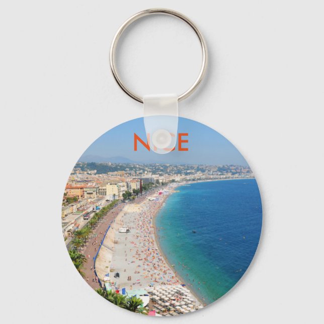 Aerial view of beach in Nice, France Keychain (Front)