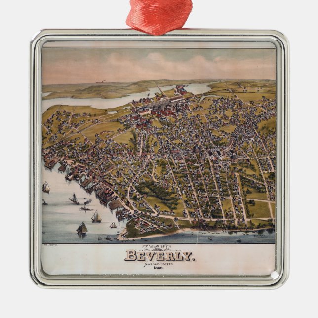 Aerial View of Beverly, Massachusetts (1886) Metal Ornament (Front)