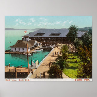 Aerial View of Boat House, Lake, Leshi Park Poster