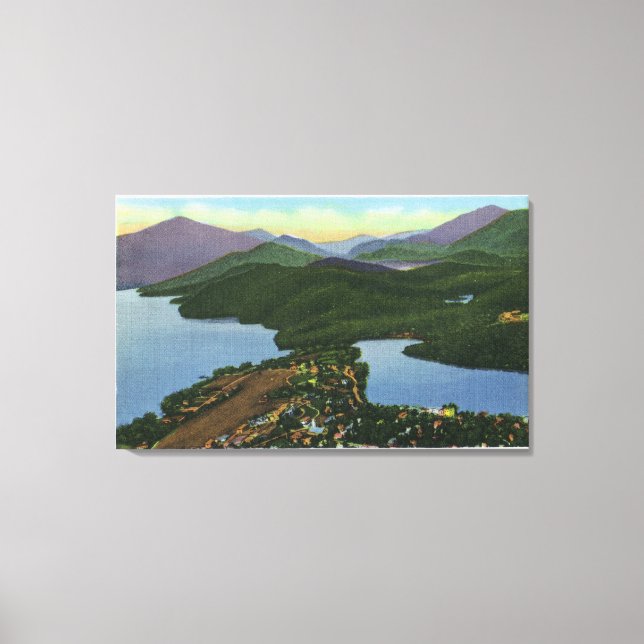 Aerial View of Both Lake Placid & Mirror Lake Canvas Print (Front)