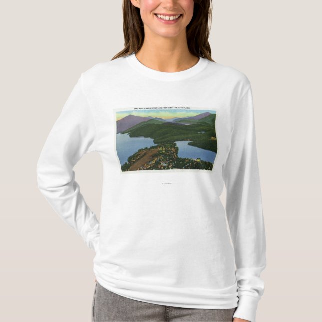 Aerial View of Both Lake Placid & Mirror Lake T-Shirt (Front)