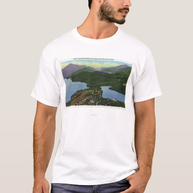 Aerial View of Both Lake Placid & Mirror Lake T-Shirt (Front)
