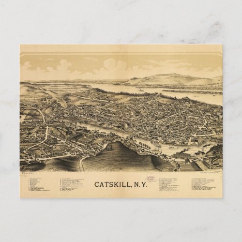 Aerial View of Catskill New York 1889 Postcard