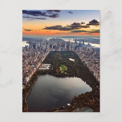 Aerial View of Central Park at Sunset Postcard