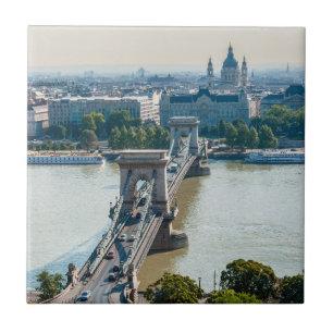 Aerial view of Chain Bridge - Budapest, Hungary Ceramic Tile