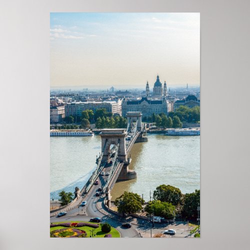 Aerial view of Chain Bridge _ Budapest Hungary Poster