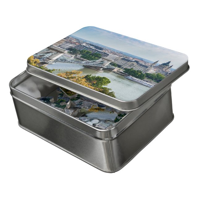 Aerial view of Chain Bridge in Budapest, Hungary Jigsaw Puzzle (Lid Open)