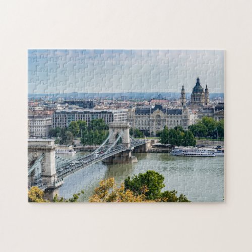 Aerial view of Chain Bridge in Budapest Hungary Jigsaw Puzzle