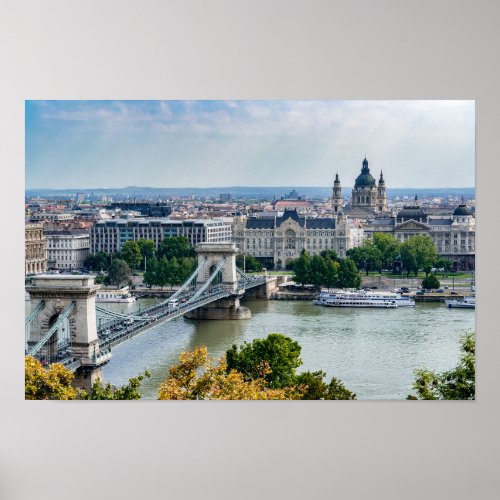 Aerial view of Chain Bridge in Budapest Hungary Poster