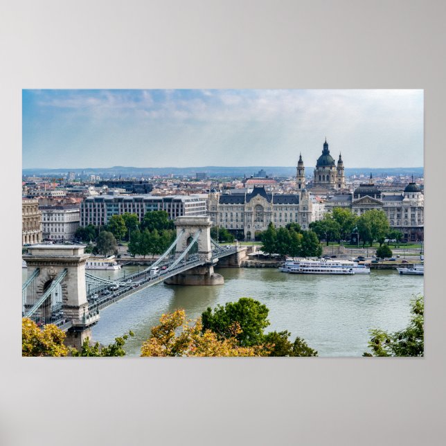 Aerial view of Chain Bridge in Budapest, Hungary Poster (Front)