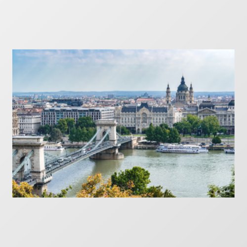 Aerial view of Chain Bridge in Budapest Hungary Window Cling