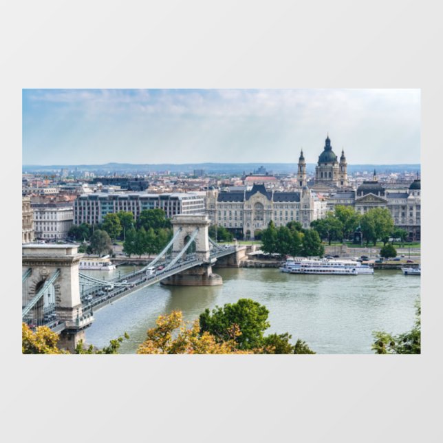 Aerial view of Chain Bridge in Budapest, Hungary Window Cling (Sheet)