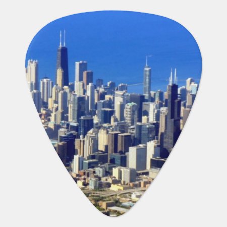 Aerial View Of Chicago Downtown With Lake Guitar Pick
