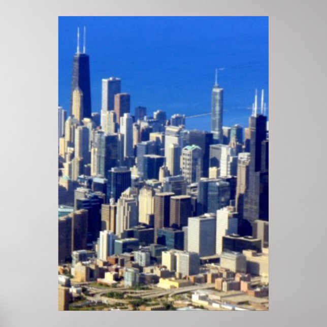 Aerial view of Chicago Downtown with Lake Poster (Front)