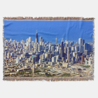 Aerial view of Chicago Downtown with Lake Throw Blanket