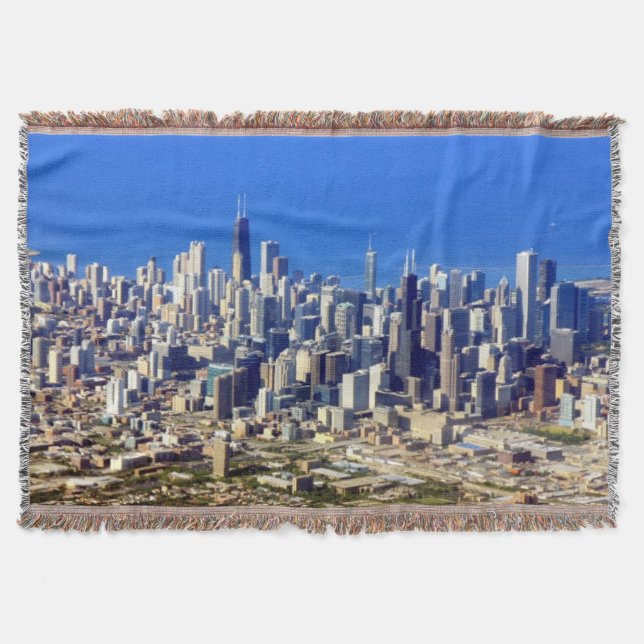 Aerial view of Chicago Downtown with Lake Throw Blanket (Front)