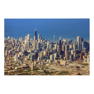 Aerial view of Chicago Downtown with Lake Wood Wall Decor