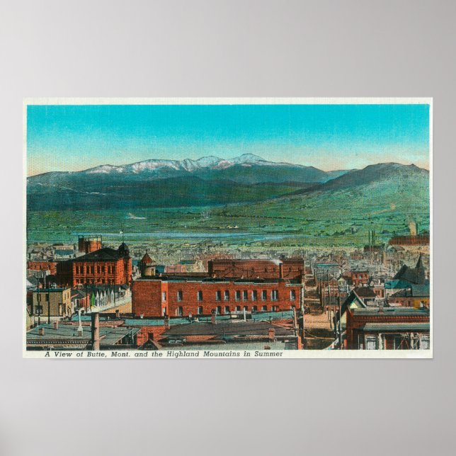 Aerial View of City and Highland Mountain Poster (Front)