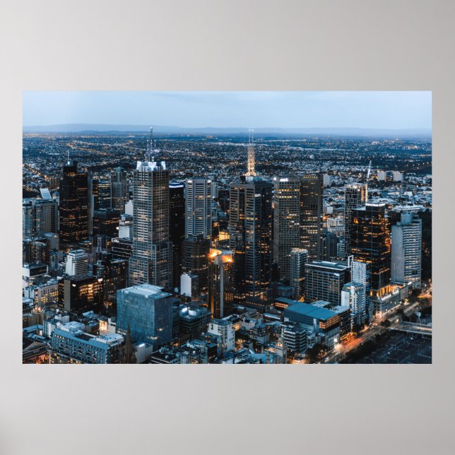 AERIAL VIEW OF CITY BUILDINGS DURING NIGHT TIME POSTER (Front)
